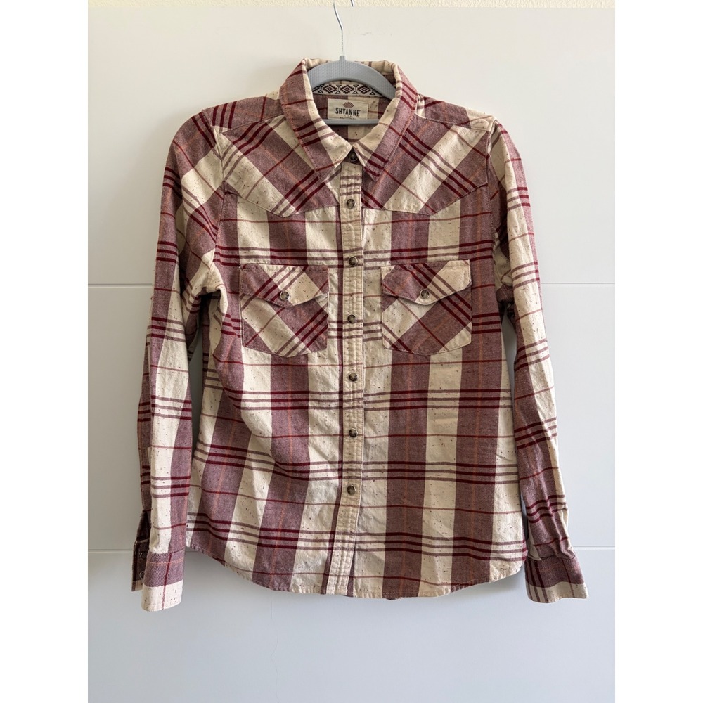 Shyanne Life Womens Burgundy Plaid Western Pearl Snap Flannel Shirt Small Rodeo